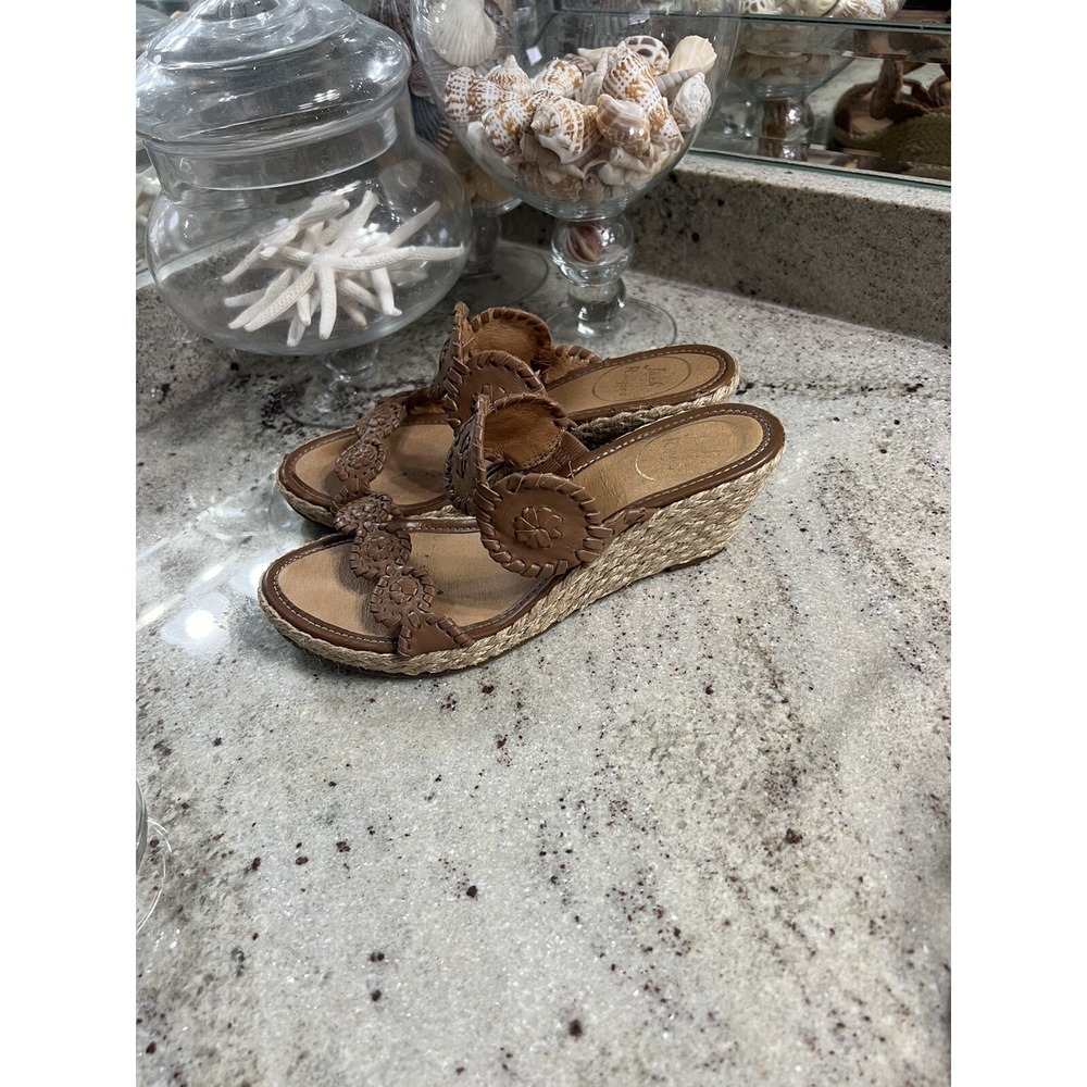 Jack Rogers Shelby Espadrille Wedge Slide Sandals Jute Leather Tan  Brown Sz 6